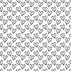 Black outline hearts on white diagonal pattern. Simple seamless doodle background great for Valentine’s stationery, fabric, and digital art.