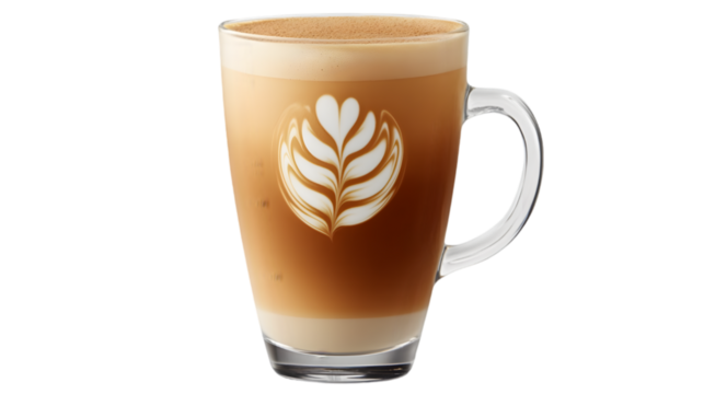 A close-up of a beautifully crafted latte with a heart-shaped design made from frothy milk, ideal for coffee lovers and café-related themes.