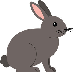 Fototapeta premium Cute grey rabbit sitting in a playful pose with large ears, featuring a flat design style in vector illustration