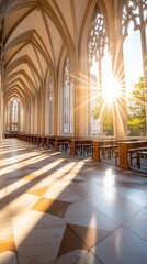 Fototapeta premium Sunlit Cathedral Cloister, Morning