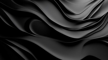 Abstract Black Waves: Elegant Swirling Dark Grey and Black Fluid Texture Background Design