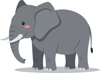 Fototapeta premium Cute grey elephant standing playfully with a cheerful expression in a minimal flat design vector illustration