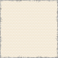 Soft beige background with white hearts and distressed silver glitter frame. Subtle romantic seamless pattern ideal for weddings and stationery.