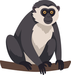 Obraz premium A playful monkey sitting on a branch with a curious expression in flat vector art style showcasing bold colors and simple shapes in a cheerful mood