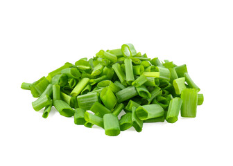 Pile of fresh chopped green onion isolated on white
