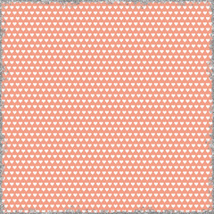Peach coral background with small white hearts and a textured silver glitter frame. Cute seamless romantic pattern perfect for cards and wrapping.