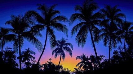 Tropical Sunset Over Palm Trees in Bali Paradise