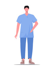  Male hospital medical staff standing isolated on white background. A male nurse in medical uniform. Vector illustration Not AI generated