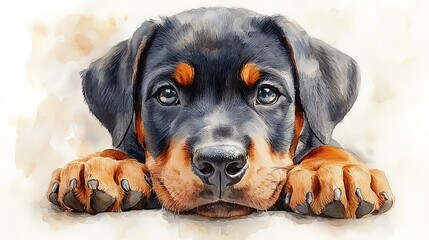 Fototapeta premium dobermann puppy clipart watercolor illustration hand painted digital artwork