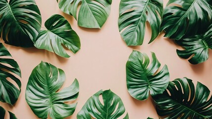 Professional Tropical Background Pattern with Monstera Leaves for Designing Projects