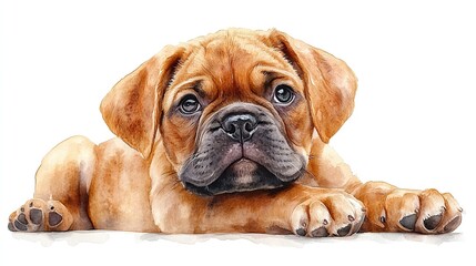 Obraz premium dogue de bordeaux puppy clipart digital watercolor clipart detailed illustration