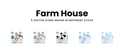 Farm House vector icons set stock illustration.