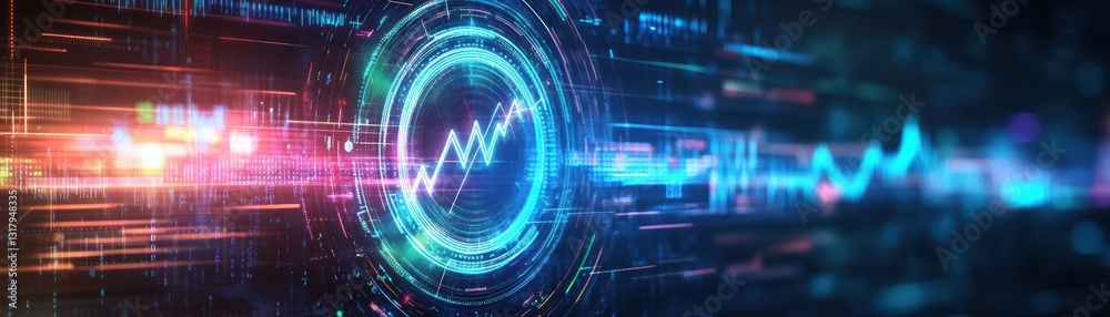 Poster dynamic digital background with glowing lines and data patterns representing growth and technologica