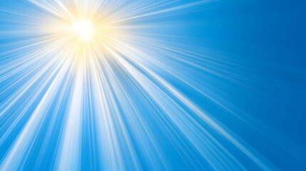 Obraz premium Bright sun rays burst across a vibrant blue sky, creating a dynamic and energetic background ideal for various design projects.