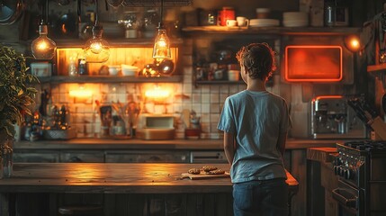 Modern kitchen soft lighting child beaming they receive cookie after saying please The room exudes warmth and comfort with vibrant colors and a homey atmosphere that highlights positive reinforcement