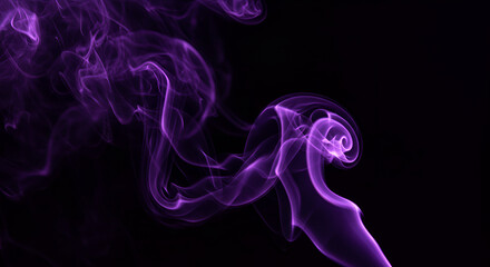 Obraz premium Ethereal purple smoke swirls and curls against a dark black background, creating a mystical and abstract atmosphere,black, galaxy, animation, fog