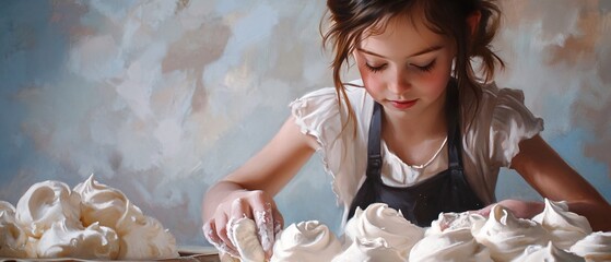 Professional Image of a Young Girl Making Meringues for Culinary Purposes