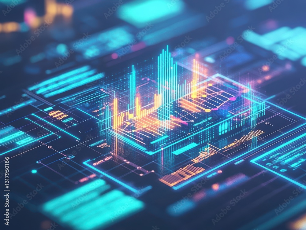 Poster vibrant digital data visualization with colorful graphs and charts, representing modern technology a