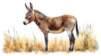 Obraz premium donkey in farm clipart isolated watercolor element illustration detailed illustration
