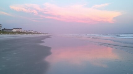 Fototapeta premium Serene Sunset Over Gentle Waves at the Beach