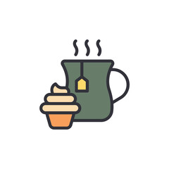 Afternoon tea colored icons, minimalist vector illustration ,simple transparent graphic element .Isolated on white background