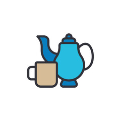 Afternoon tea colored icons, minimalist vector illustration ,simple transparent graphic element .Isolated on white background