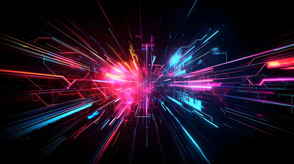 Vivid Colors Pixelated Light Streaks Radiating From Center On Dark Background Digital Art