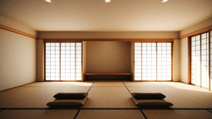 Obraz premium Serene Japanese Room with Tatami Mats and Shoji Doors in Minimalist Design