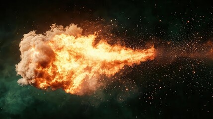 Sudden fire flash from a flare gun, dynamic ignition effect, green screen