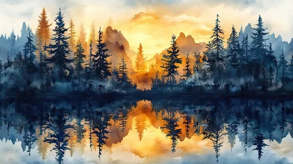 Sierkussen Mistig bos double exposure owl and forest clipart watercolor illustration detailed artistic graphic illustration  © Emile