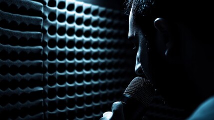 Professional Singer Recording Vocals in Soundproof Studio with High-Quality Microphone for Music Production Session