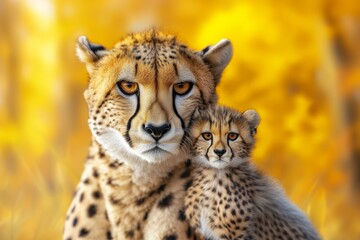 Obraz premium Cheetah Mother and Cub in Autumn