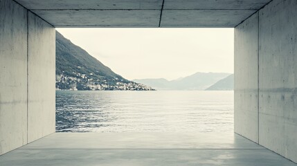 Serene Lakeside View Framed by Concrete Tunnel