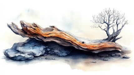 Fototapeta premium driftwood clipart watercolor illustration detailed artistic graphic illustration