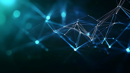 Obraz premium Dynamic Abstract Visualization Of Network Connections With Blue And Green Particles On Dark Background