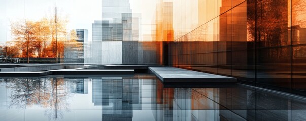 Naklejka premium Contemporary architecture reflected in the serene surface of still water