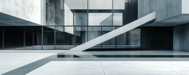 Fototapeta premium Modern architectural structure with linear design and glass facade