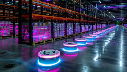 Advanced ai driven warehouse featuring robots efficiently sorting packages at high speed