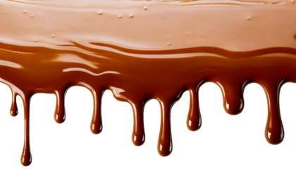 chocolate liquid melting from above on transparent background