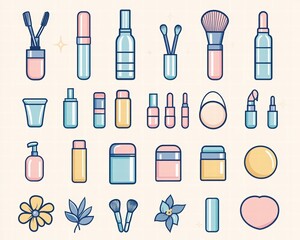 Flat Design Beauty and Makeup Tools Collection on Soft Background