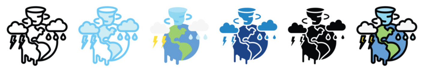 Climate Crisis multi style, mini illustration icon set. outline, flat, glyph, line color, UI, UX, app and web, digital or print. related to ecology and environment.