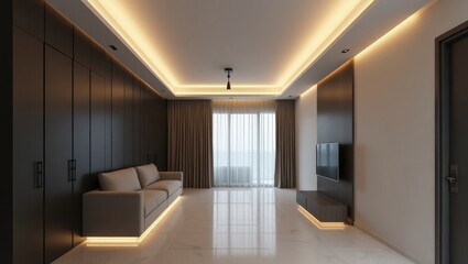 Sophisticated living room with ambient lighting and modern design elements