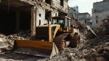 Fototapeta premium Bulldozers and building debris