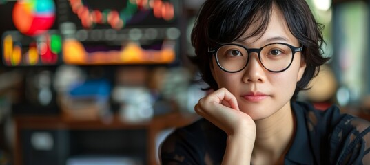 Business professional leveraging augmented reality glasses for financial data analysis