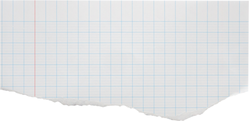 piece of lined graph paper tear isolated on white background