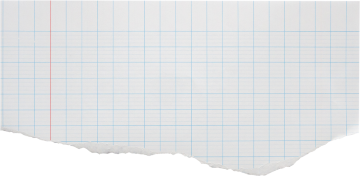 piece of lined graph paper tear isolated on white background