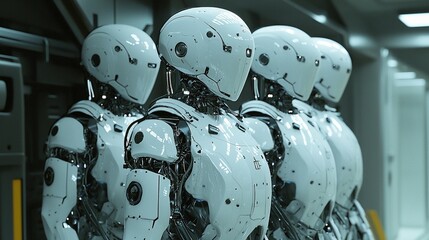 Fototapeta premium Robots in a futuristic corridor