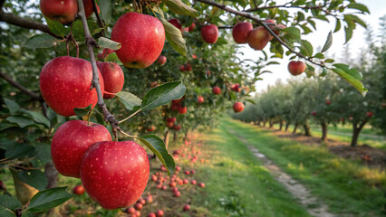 Autumn day. Rural garden. In the frame ripe red apples on a tree. It's raining Photographed in Ukraine