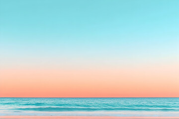 Serene pastel sunset over calm ocean waves, minimal beach landscape. Perfect for summer backgrounds, travel, or relaxation themes.
