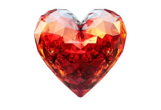 Red polygonal heart representing love isolated on transparent background